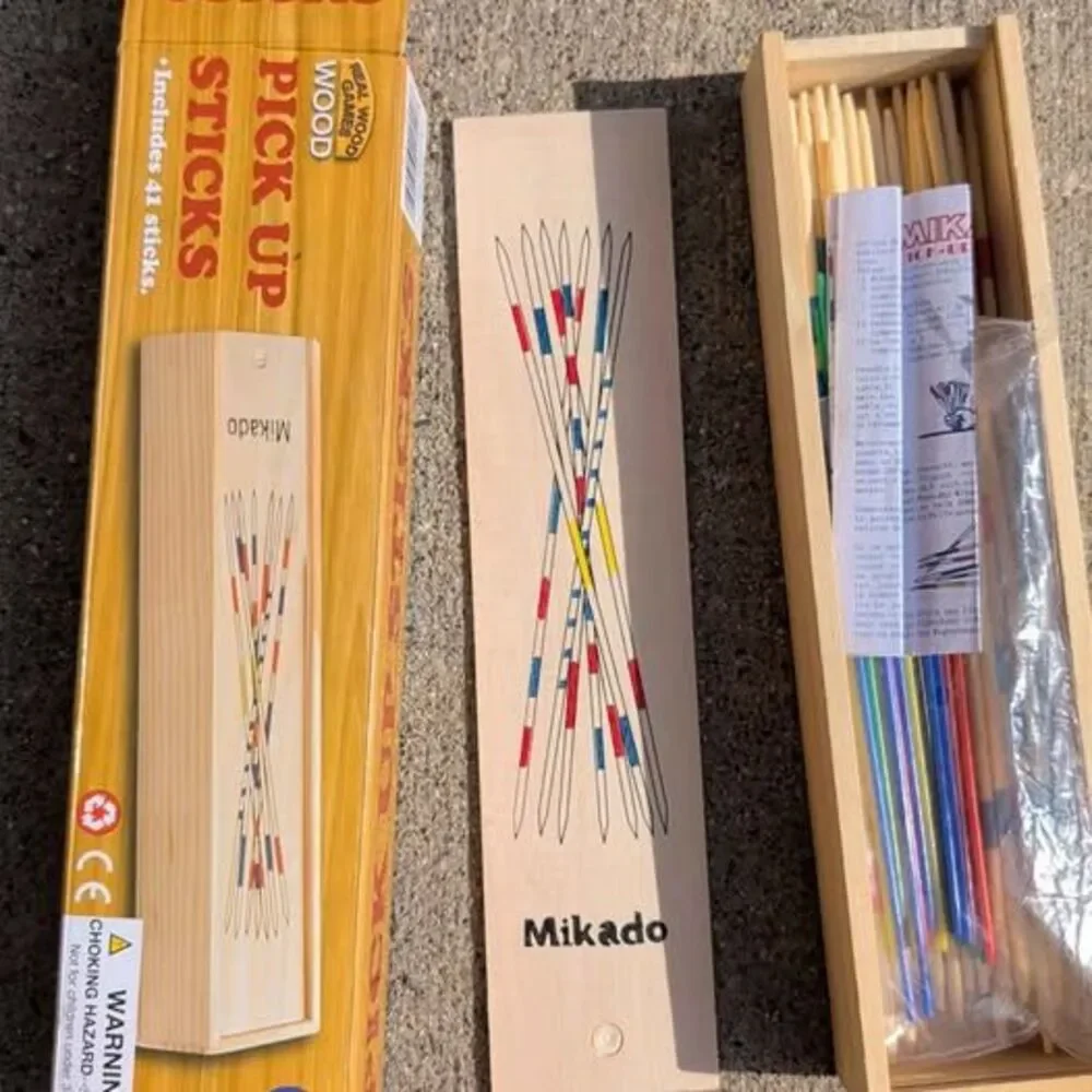 Vintage Mikado Pick Up Sticks Game Real Wood Games Complete Box Set 41 Sticks